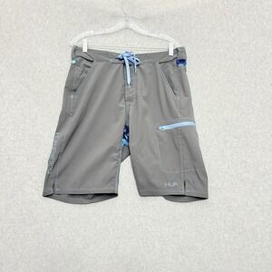 Huk Next‎ Level Shorts Mens M Gray Performance Cargo Fishing Golf Vented Adjusta